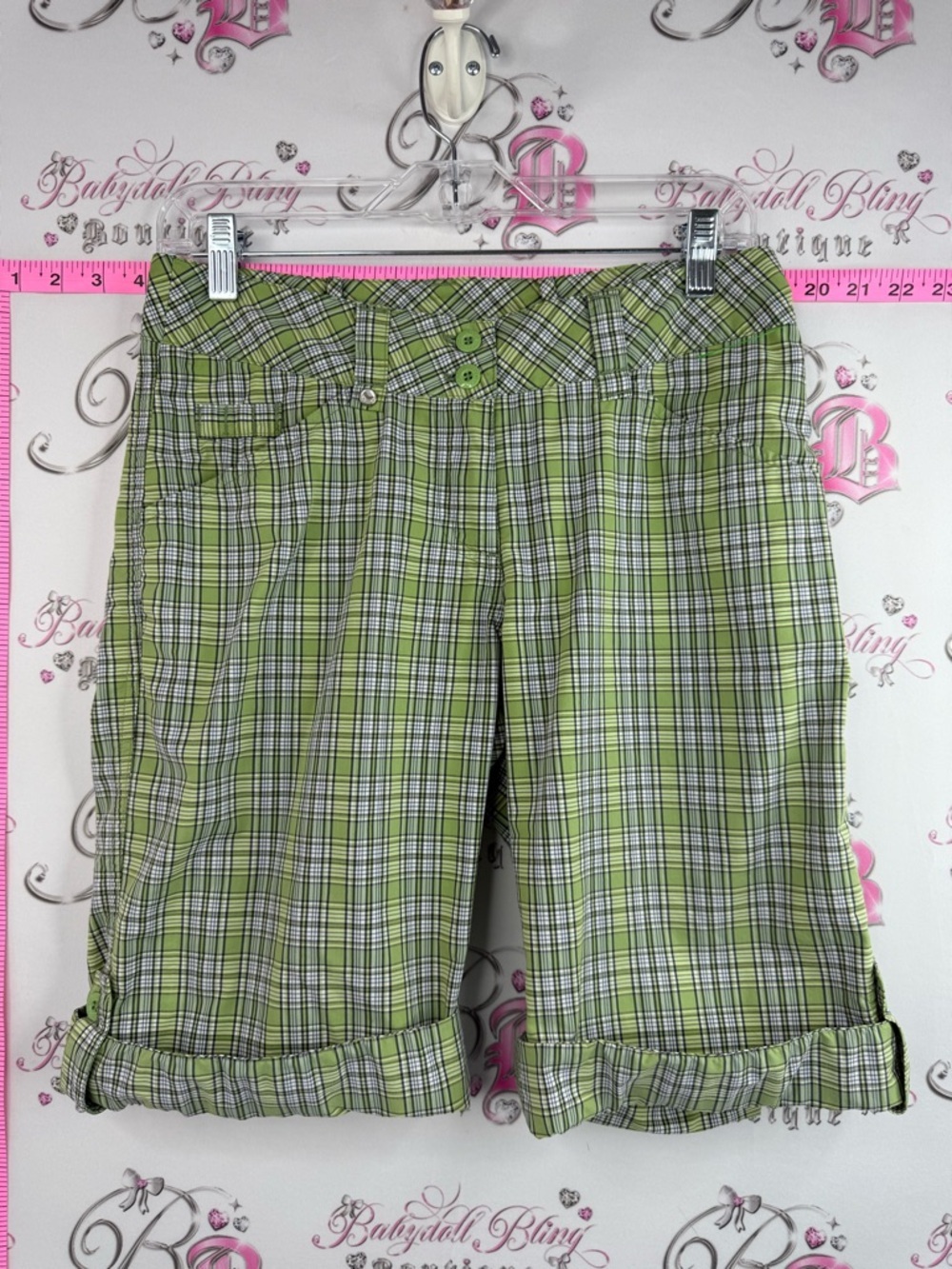 Lole Bermuda Shorts with Green plaid, checkered, stripped, flowly, comfortable